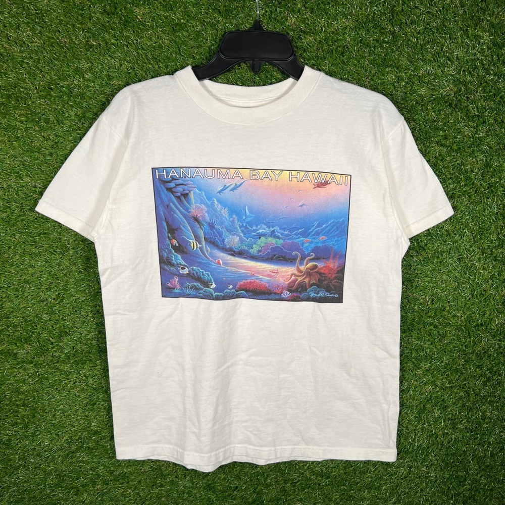 Vintage Fruit of‎ the Loom Hanauma Bay Hawaii Graphic T-Shirt White Mens Medium